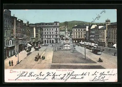 AK Linz a. D., Strassenbahn am Franz-Josefs-Platz