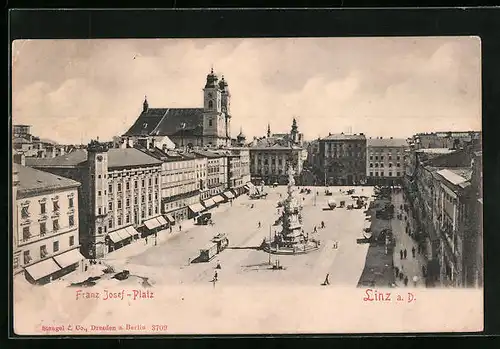 AK Linz a. D., Frant-Josef-Platz mit Strassenbahn