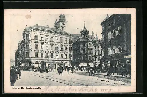 AK Linz a. D., Strassenbahn am Taubenmarkt