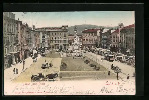 AK Linz a. D., Franz Josef-Platz mit Strassenbahn