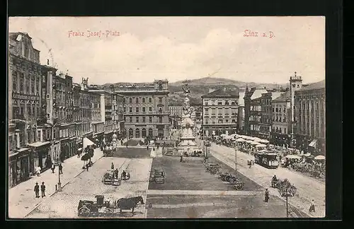 AK Linz a. D., Franz Josef-Platz mit Strassenbahn