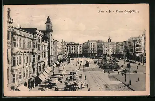 AK Linz a. D., Franz-Josef-Platz mit Strassenbahn
