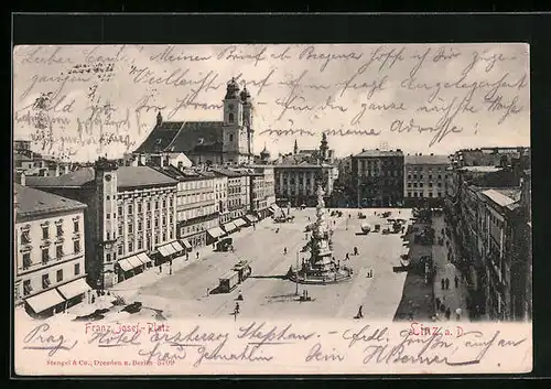 AK Linz a. D., Strassenbahn am Franz-Josef-Platz