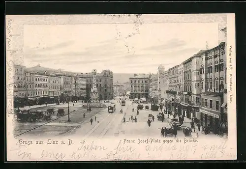 Leporello-AK Linz a. D., Franz Josef-Platz mit Strassenbahn