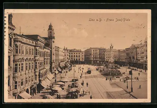 AK Linz a. D., Franz Josef-Platz mit Strassenbahn