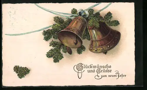AK Glocken und Tannenzweig, Neujahr