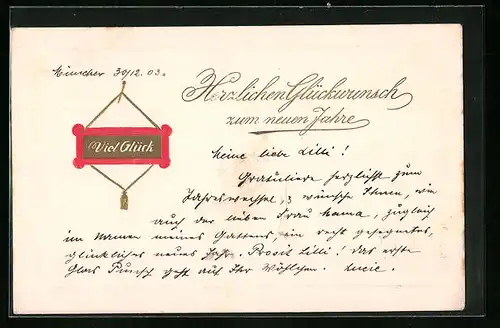 AK Viel Glück auf Schild, Neujahr