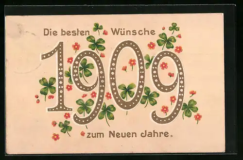 AK Jahreszahl 1909 mit Kleeblättern