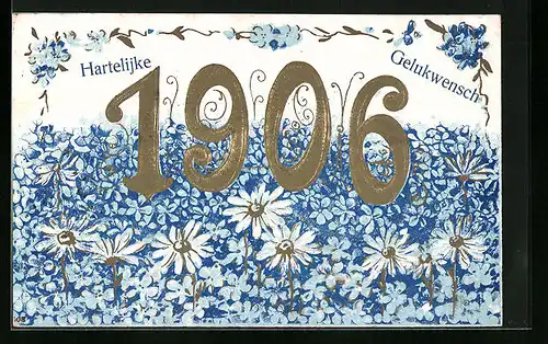 Präge-AK Jahreszahl 1906 auf einem Blumenmeer