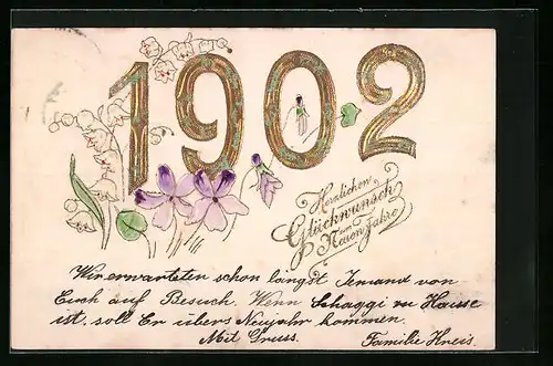 AK Jahreszahl 1902 mit Blumen