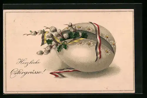 AK Deutsches Osterei mit Weidenkätzchen