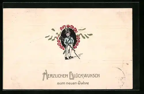 AK Neujahrsgruss mit Soldat in Uniform