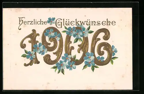 Präge-AK Jahreszahl 1906 mit Vergissmeinnicht