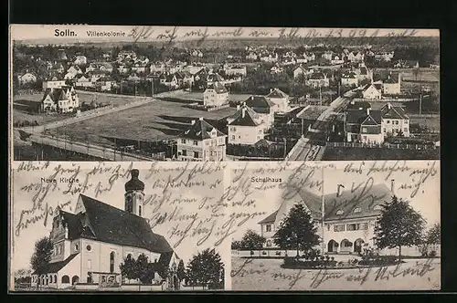 AK München-Solln, Villenkolonie, Neue Kirche, Schulhaus