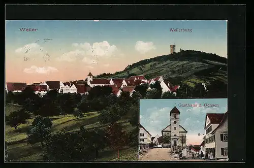 AK Weiler / Rottenburg, Gasthaus z. Ochsen, Totalansicht mit Weilerburg