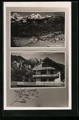 AK Bayrischzell, Hotel Landhaus Alpenglühn, Ortsansicht mit Wendelstein