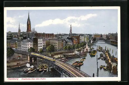 AK Hamburg-Harburg, Hochbahn über dem Hafen aus der Vogelschau