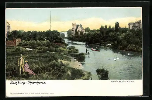 AK Hamburg-Uhlenhorst, Partie an der Alster