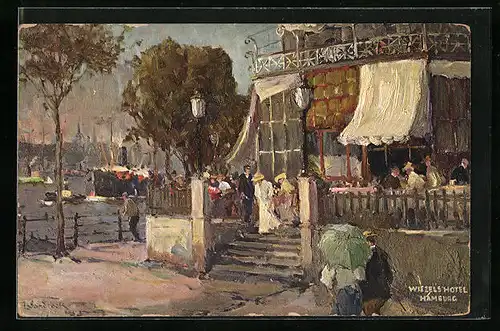 Künstler-AK Hamburg-St.Pauli, Wiezel`s Hotel mit Publikum