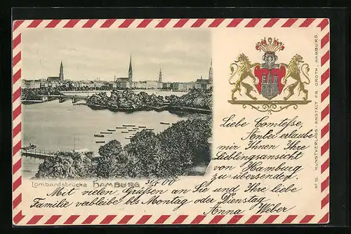 AK Hamburg-Neustadt, Lombardsbrücke mit Stadtwappen