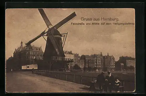 AK Hamburg, Feldstrasse und Mühle auf dem Heiligengeistfeld
