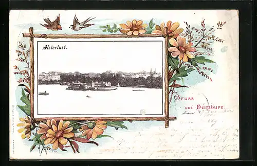 AK Hamburg-St.Georg, Alsterlust mit Vögeln und Blumen