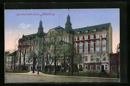 AK Hamburg, Gewerkschaftshaus mit Strassenpartie