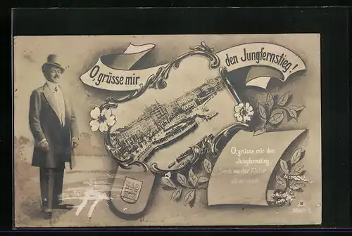 AK Hamburg-Neustadt, Jungfernstieg mit Herr mit Zylinder