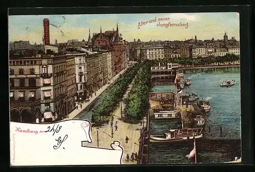 AK Hamburg-Neustadt, Alter und neuer Jungfernstieg mit Booten