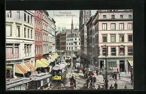 AK Hamburg, Grosser Burstah mit Strassenbahnen
