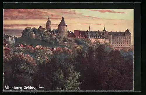 Künstler-AK Altenburg, Blick auf das Schloss aus der Ferne