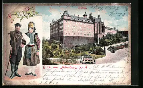 AK Altenburg S.-A., Schloss mit Trachtenpaar