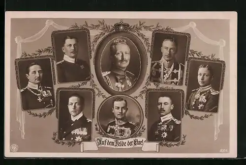 Künstler-AK Auf dem Felde der Ehre! - Prinz Adalbert von Preussen, Kaiser Wilhelm und andere hohe Militärs