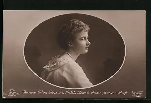 AK Prinzessin Marie Auguste von Anhalt, Braut des Prinzen Joachim von Preussen