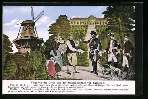 Künstler-AK Friedrich der Grosse und der Mühlenbesitzer von Sanssouci