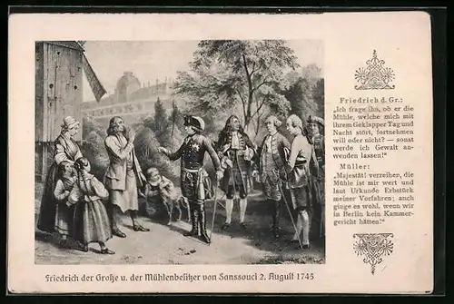 Künstler-AK König Friedrich II. (der Grosse) und der Mühlenbesitzer von Sanssouci, Dialog
