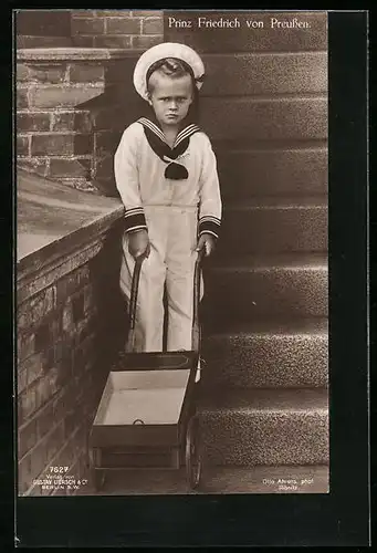 AK Prinz Friedrich von Preussen im Matrosenanzug mit Karren
