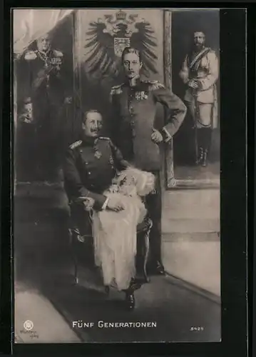 AK Fünf Generationen, Kaiser Wilhelm II. und der Kronprinz vor einem Gemälde von Friedrich Wilhelm III. von Preussen