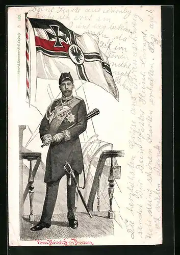 AK Prinz Heinrich von Preussen und die wehende Reichskriegsflagge