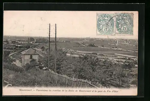 AK Maurecourt, Panorama du remblai de la Halte de Maurecourt à la gare de Fin d`Oise
