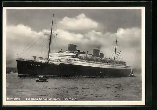 AK Hamburg, Passagierschiff Bremen im Hafen vor Anker liegend