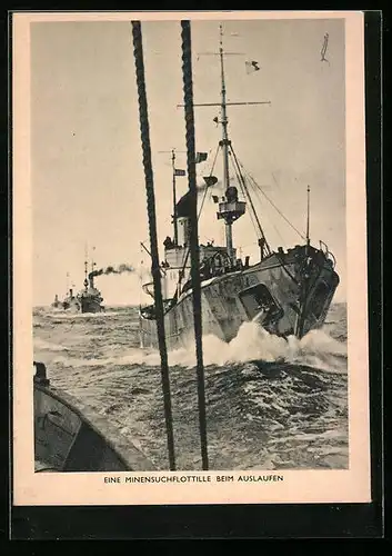 AK Eine Minensuchflottile der Kriegsmarine beim Auslaufen