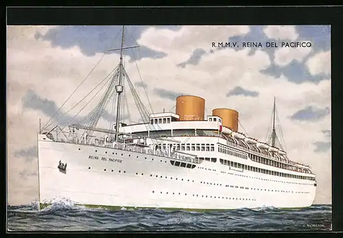 Künstler-AK Britisches Passagierschiff RMMV Reina del Pacifico auf hoher See