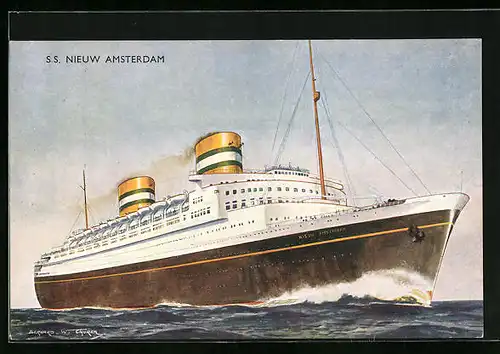 Künstler-AK Niederländisches Passagierschiff SS Nieuw Amsterdam in voller Fahrt
