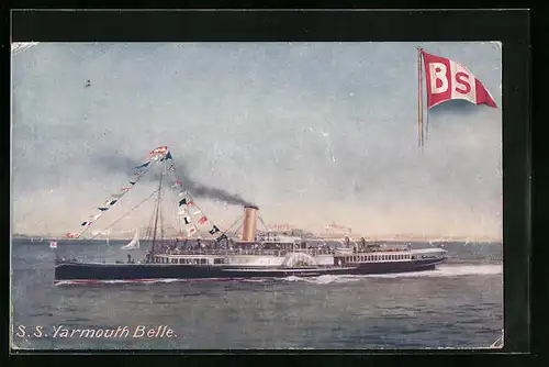 AK Britischer Dampfer SS Yamouth Belle in Flaggengala