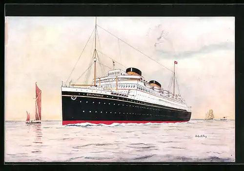 Künstler-AK Passagierschiff MS Britannic der White Star Line bei der Hafeneinfahrt