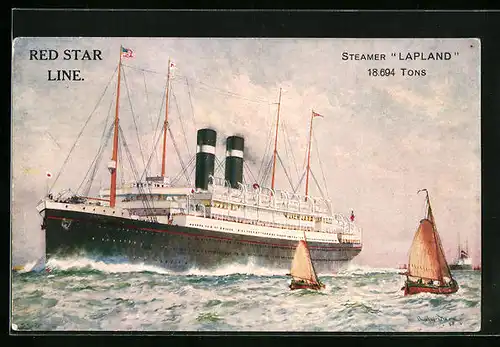 Künstler-AK Kriegsschiff Lapland der Red Star Line bei der Hafenausfahrt