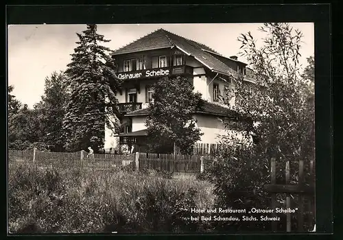 AK Bad Schandau /Sächs. Schweiz, Hotel und Restaurant Ostrauer Scheibe mit Garten