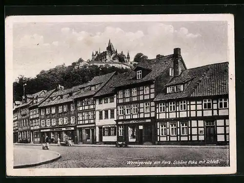 AK Wernigerode am Harz, Schöne Ecke mit Schloss und Bäckerei