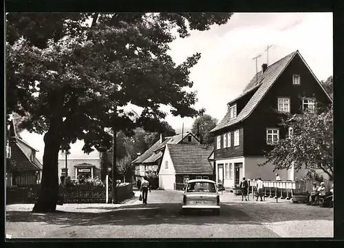 AK Altenbrak /Harz, Hütteplatz mit Trabant